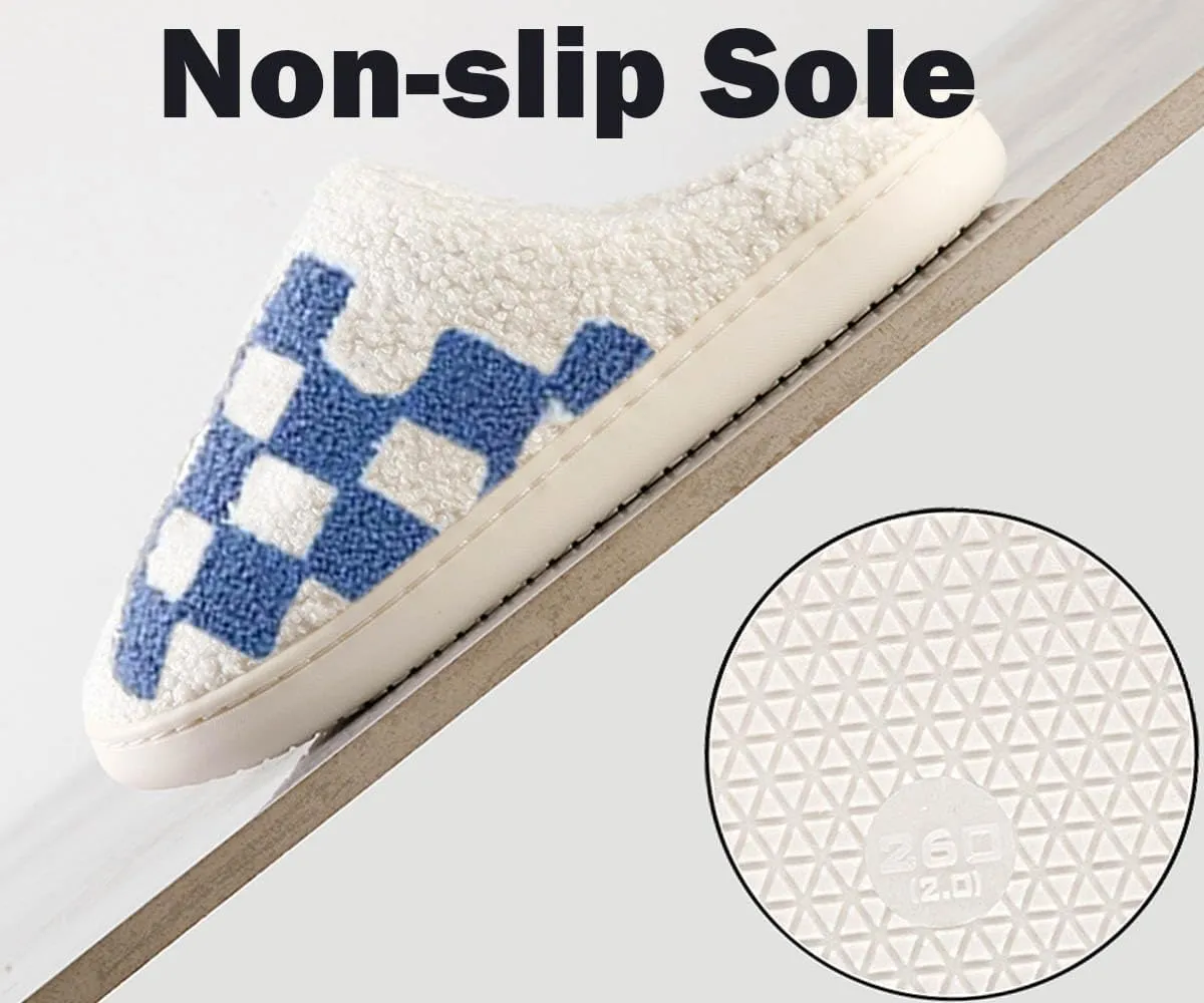 Checkered Slippers - Men & Women's Funny, Fluffy House & Outdoor Shoes - Memory Foam, Warm, Plush Bedroom Slippers for Winter