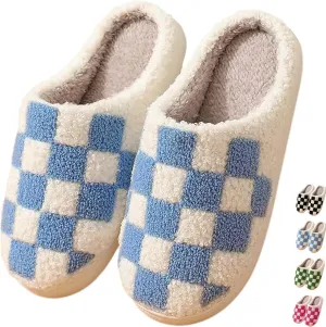 Checkered Slippers - Men & Women's Funny, Fluffy House & Outdoor Shoes - Memory Foam, Warm, Plush Bedroom Slippers for Winter