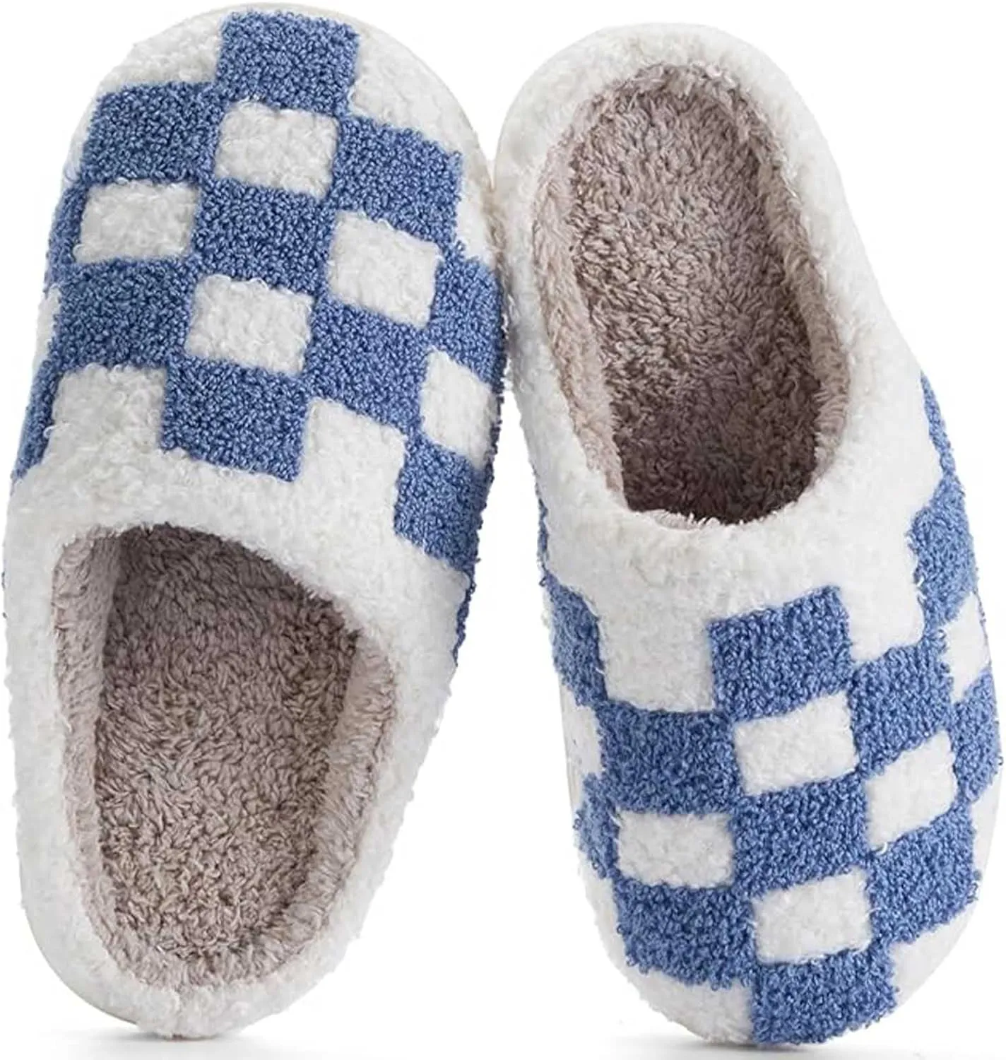 Checkered Slippers - Men & Women's Funny, Fluffy House & Outdoor Shoes - Memory Foam, Warm, Plush Bedroom Slippers for Winter