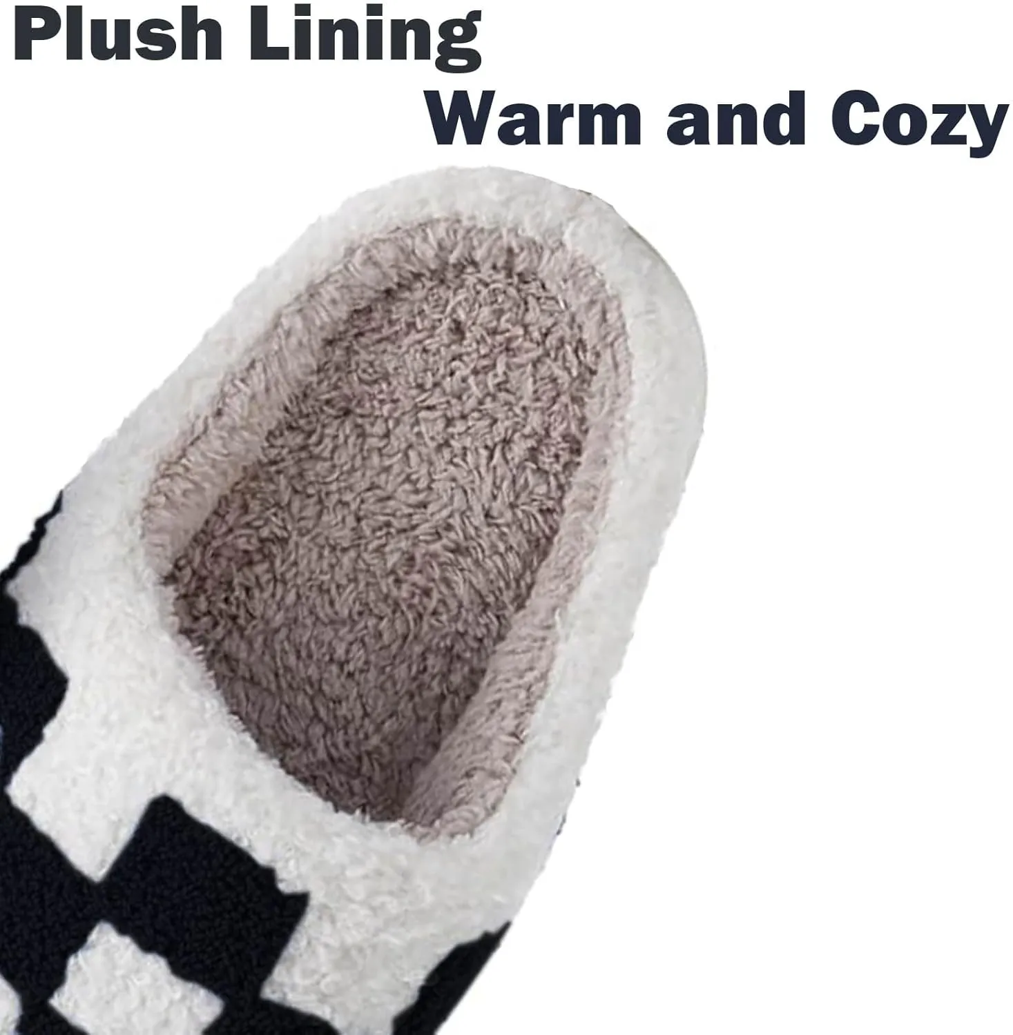Checkered Slippers - Men & Women's Funny, Fluffy House & Outdoor Shoes - Memory Foam, Warm, Plush Bedroom Slippers for Winter