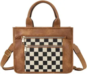 Checkered Tote Bag for Women - Plaid Handbag Checkerboard Crossbody Shoulder Bag Trendy Checkered Work Tote Purse