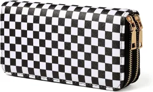 Checkered Wallets for Women Cute Large Capacity Black White Plaid Purse 2 Zippers Credit Card Holder (checkered)