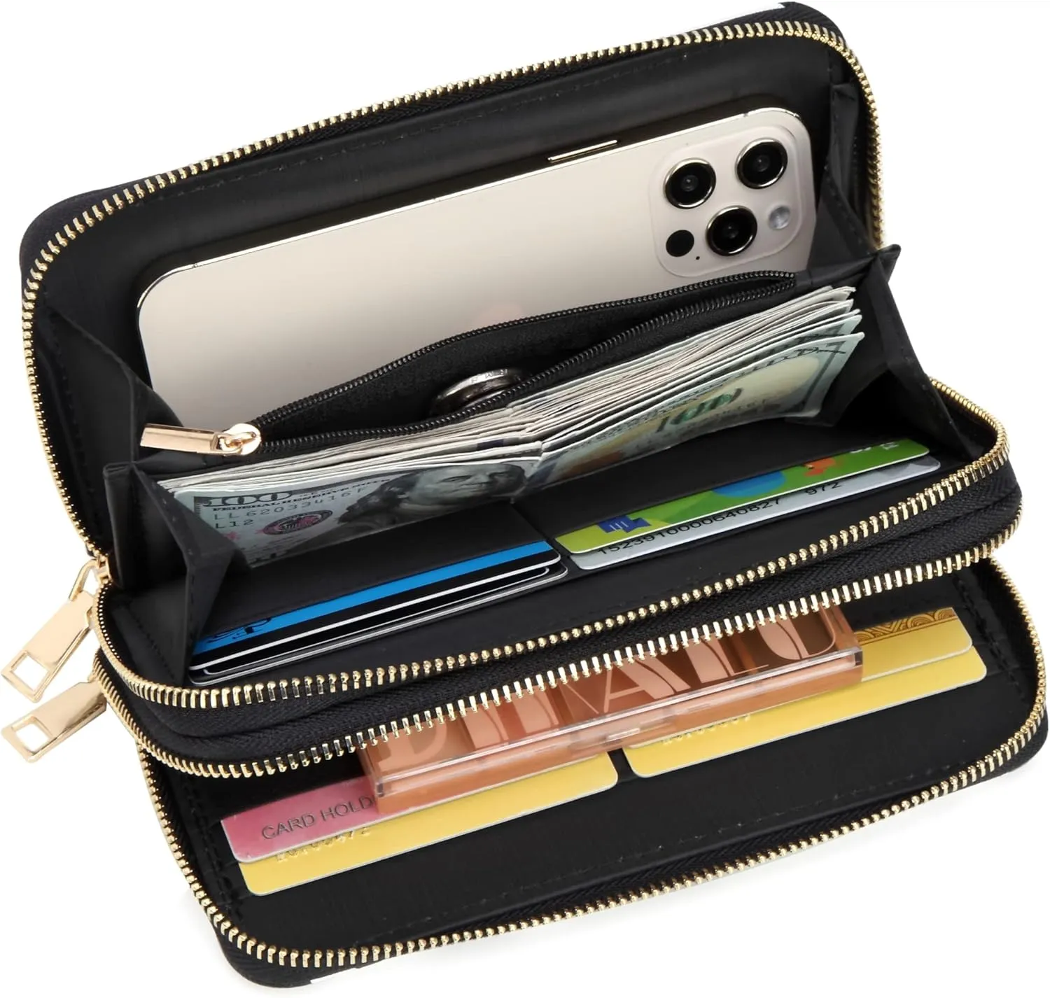 Checkered Wallets for Women Cute Large Capacity Black White Plaid Purse 2 Zippers Credit Card Holder (checkered)
