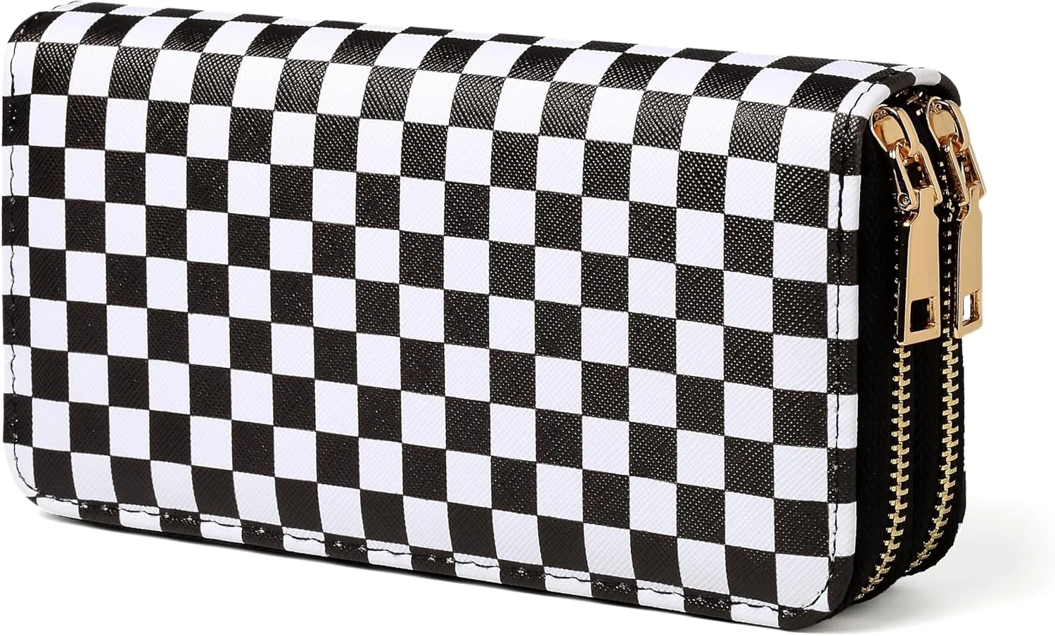 Checkered Wallets for Women Cute Large Capacity Black White Plaid Purse 2 Zippers Credit Card Holder (checkered)