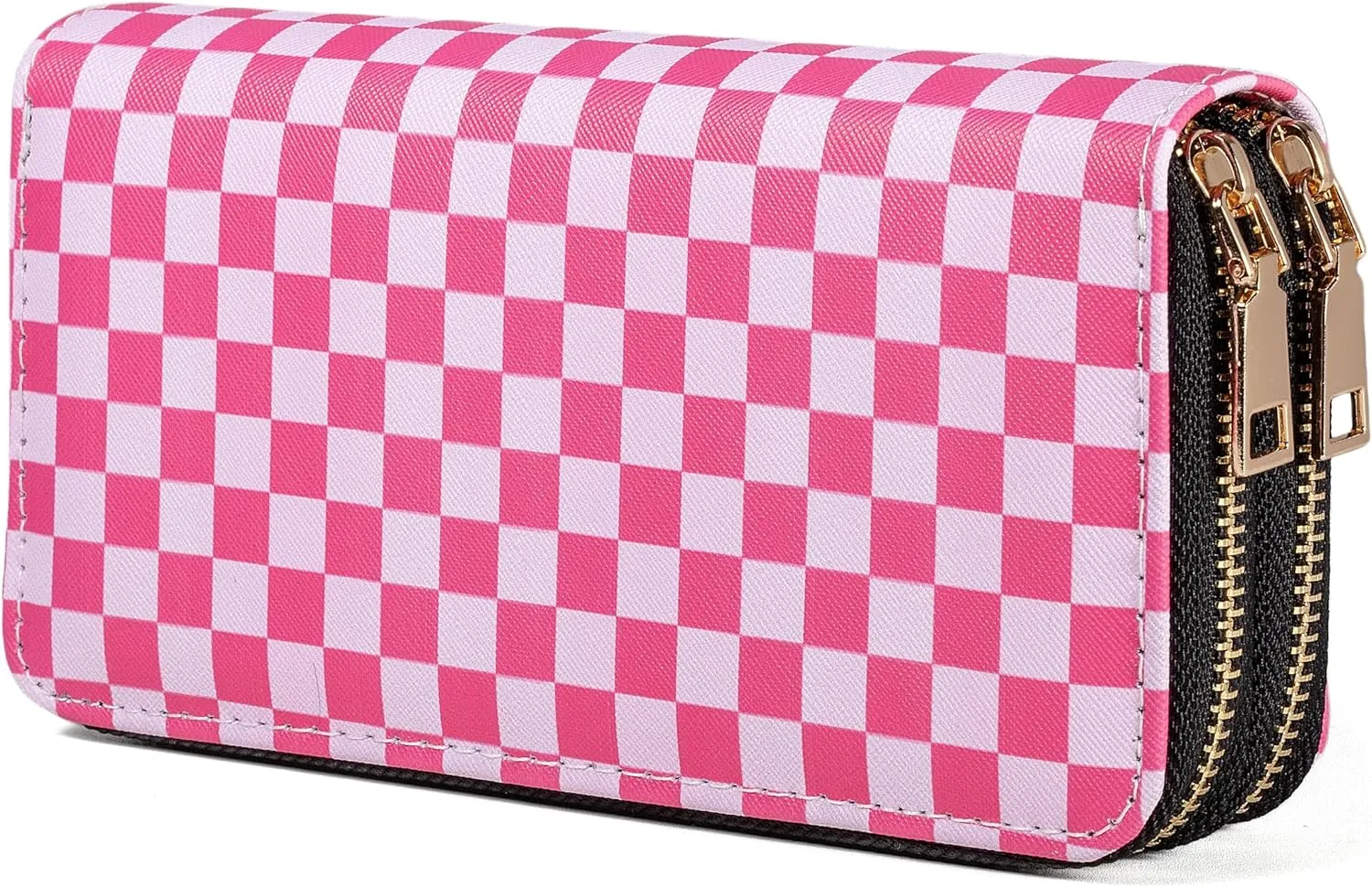 Checkered Wallets for Women Cute Large Capacity Pink Female Plaid Purse 2 Zippers Credit Card Holder