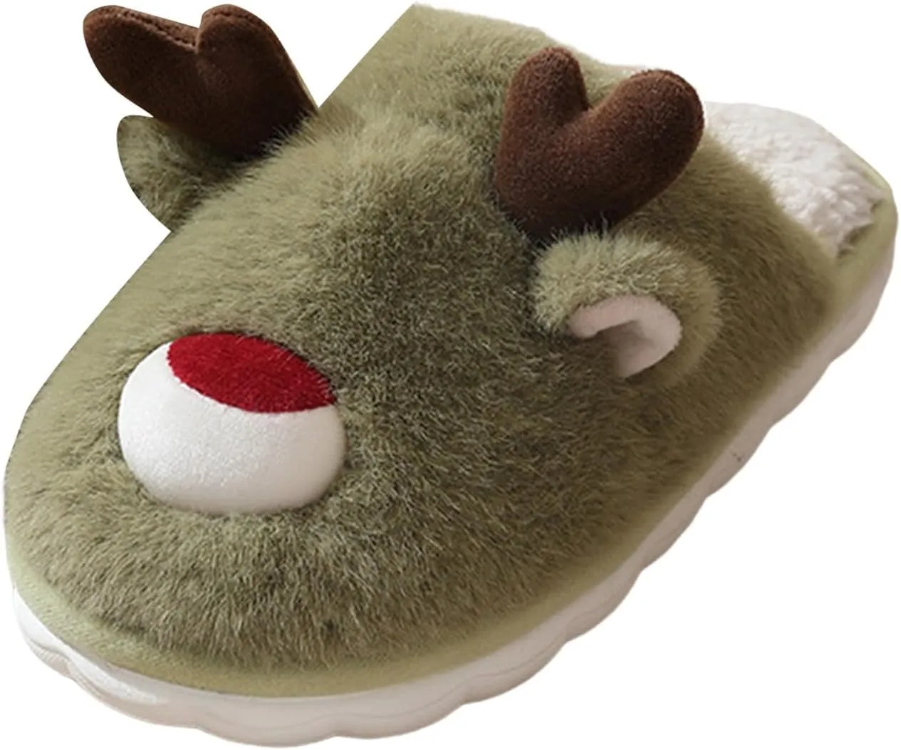 Christmas Slippers for Women Cute Reindeer Indoor Bedroom Fluffy Warm Fleece Slippers for Winter Indoor Home Walking