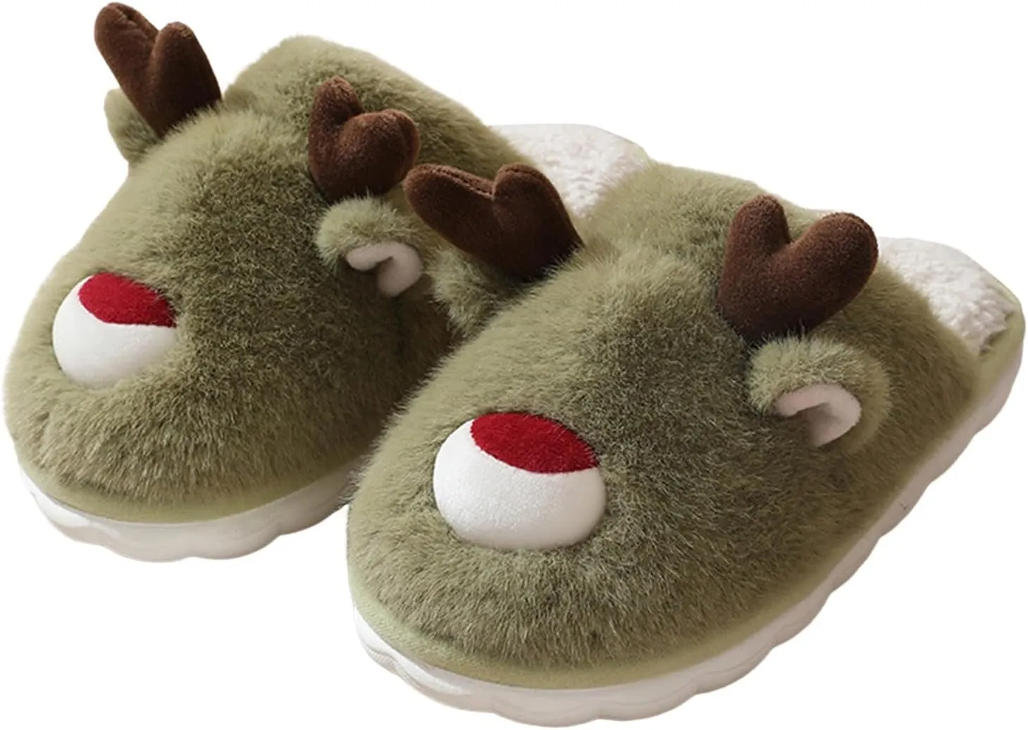 Christmas Slippers for Women Cute Reindeer Indoor Bedroom Fluffy Warm Fleece Slippers for Winter Indoor Home Walking