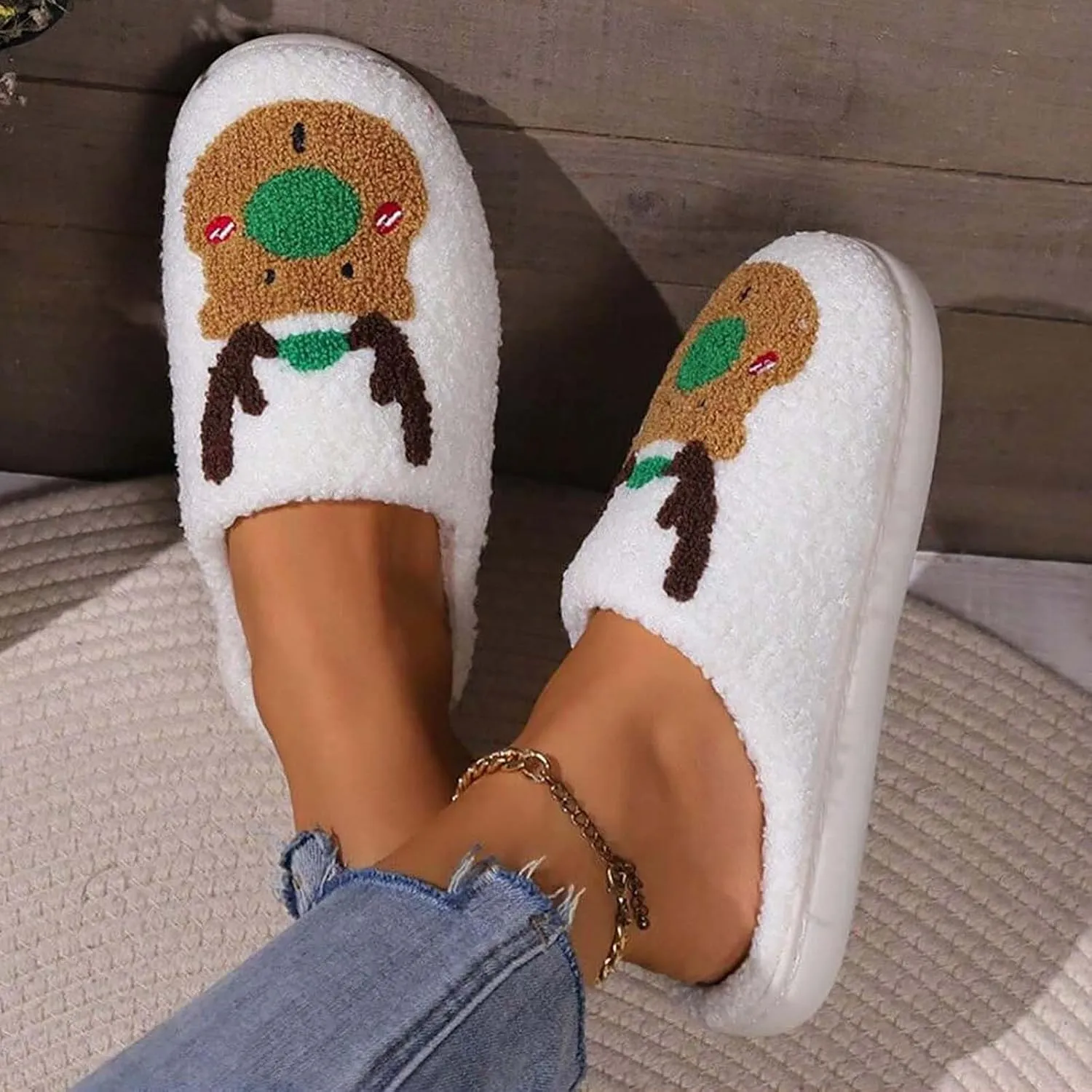 Christmas Slippers For Women Men Indoor Soft Warm Slippers House Memory Foam Slippers Cozy Fluffy Fall Winter Home Slippers