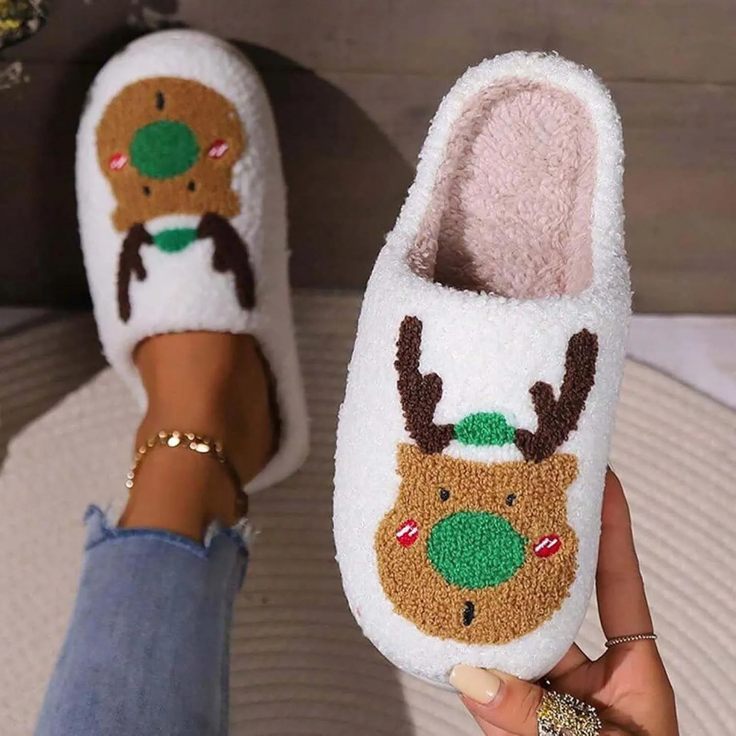 Christmas Slippers For Women Men Indoor Soft Warm Slippers House Memory Foam Slippers Cozy Fluffy Fall Winter Home Slippers