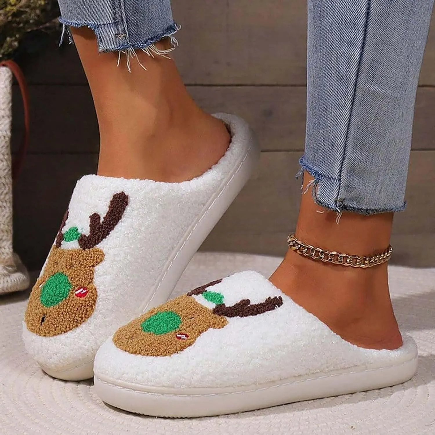 Christmas Slippers For Women Men Indoor Soft Warm Slippers House Memory Foam Slippers Cozy Fluffy Fall Winter Home Slippers