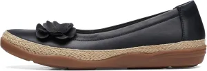 Clarks Women's Elaina Jade Ballet Flat, Black Leather, 8 Wide