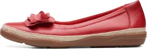 Clarks Women's Elaina Jade Ballet Flat, Cherry Red Leather, 9.5 Wide