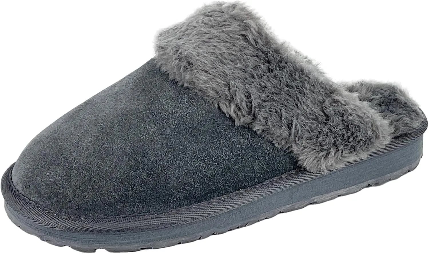 Clarks Womens Open Back Suede Leather Comfort Clog Slipper JMS0583C - Plush Faux Fur Trim - Indoor Outdoor House Slippers For Women (6 M US, Grey)