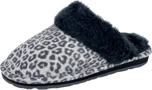 Clarks Womens Open Back Suede Leather Comfort Clog Slipper JMS0583C - Plush Faux Fur Trim - Indoor Outdoor House Slippers For Women (8 M US, Black/Grey Leopard)