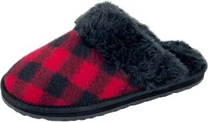 Clarks Womens Open Back Suede Leather Comfort Clog Slipper JMS0583C - Plush Faux Fur Trim - Indoor Outdoor House Slippers For Women (8 M US, Buff Plaid Black/Red)