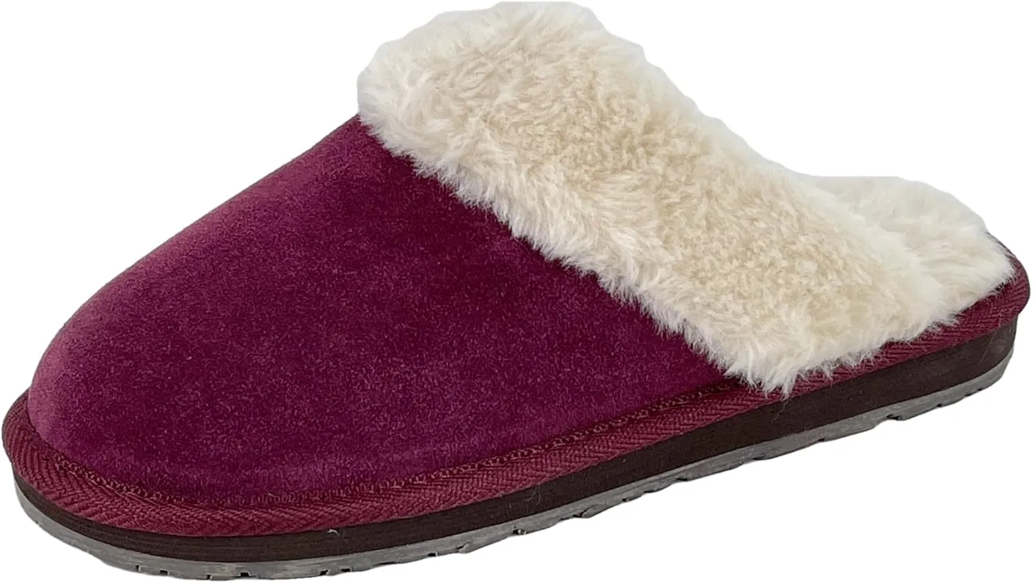 Clarks Womens Open Back Suede Leather Comfort Clog Slipper JMS0583C - Plush Faux Fur Trim - Indoor Outdoor House Slippers For Women (8 M US, Burgundy)