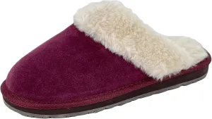 Clarks Womens Open Back Suede Leather Comfort Clog Slipper JMS0583C - Plush Faux Fur Trim - Indoor Outdoor House Slippers For Women (8 M US, Burgundy)