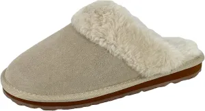 Clarks Womens Open Back Suede Leather Comfort Clog Slipper JMS0583C - Plush Faux Fur Trim - Indoor Outdoor House Slippers For Women (9 M US, Natural)