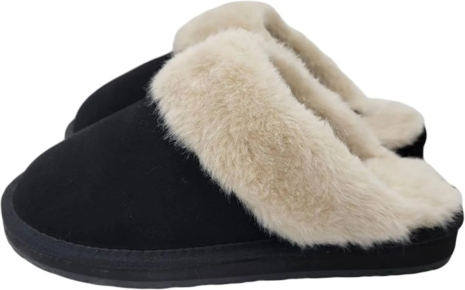 Clarks Womens Open Back Suede Leather Comfort Clog Slipper JMS0583C - Plush Faux Fur Trim - Indoor Outdoor House Slippers For Women