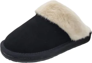 Clarks Womens Open Back Suede Leather Comfort Clog Slipper JMS0583C - Plush Faux Fur Trim - Indoor Outdoor House Slippers For Women