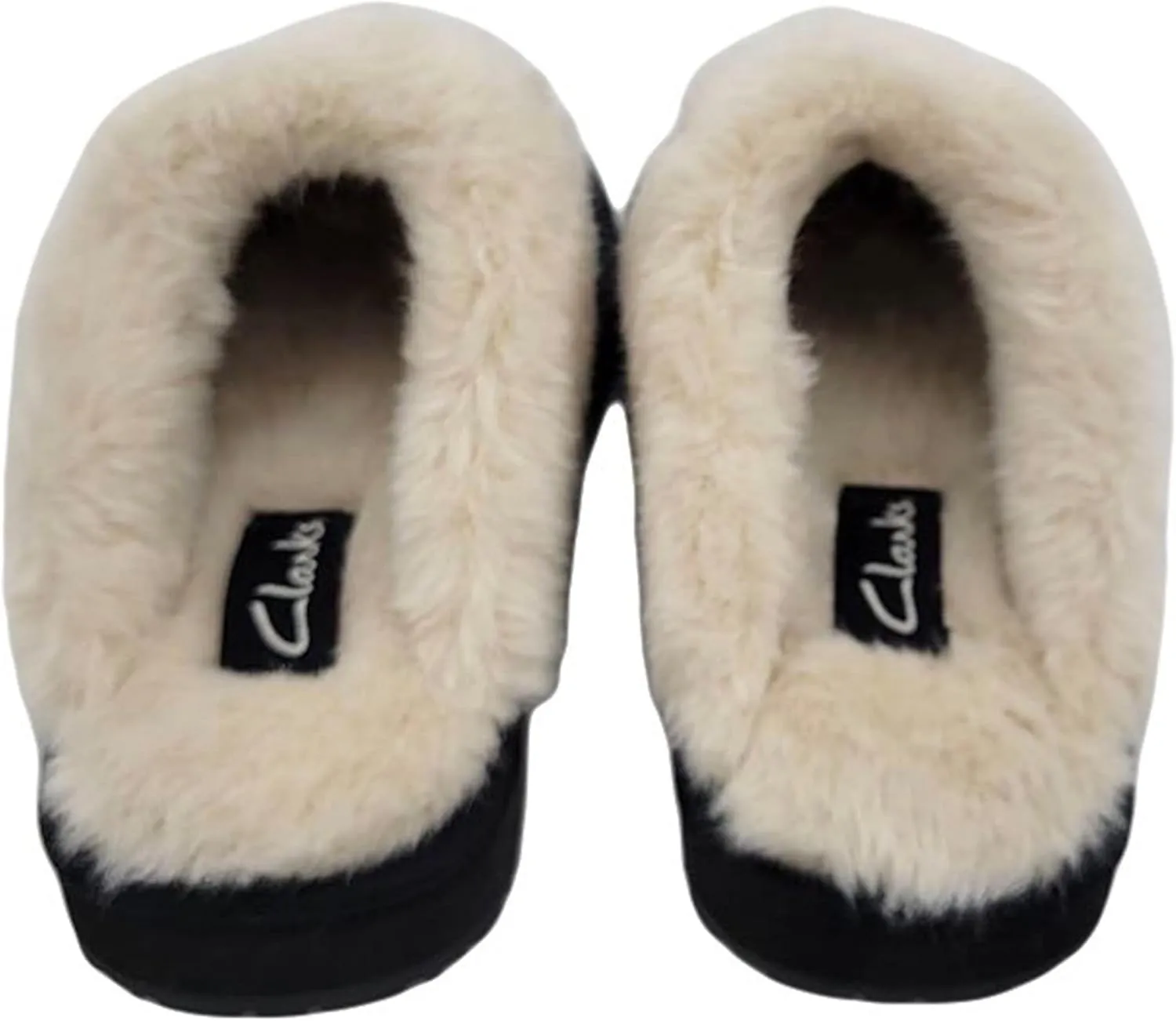 Clarks Womens Open Back Suede Leather Comfort Clog Slipper JMS0583C - Plush Faux Fur Trim - Indoor Outdoor House Slippers For Women
