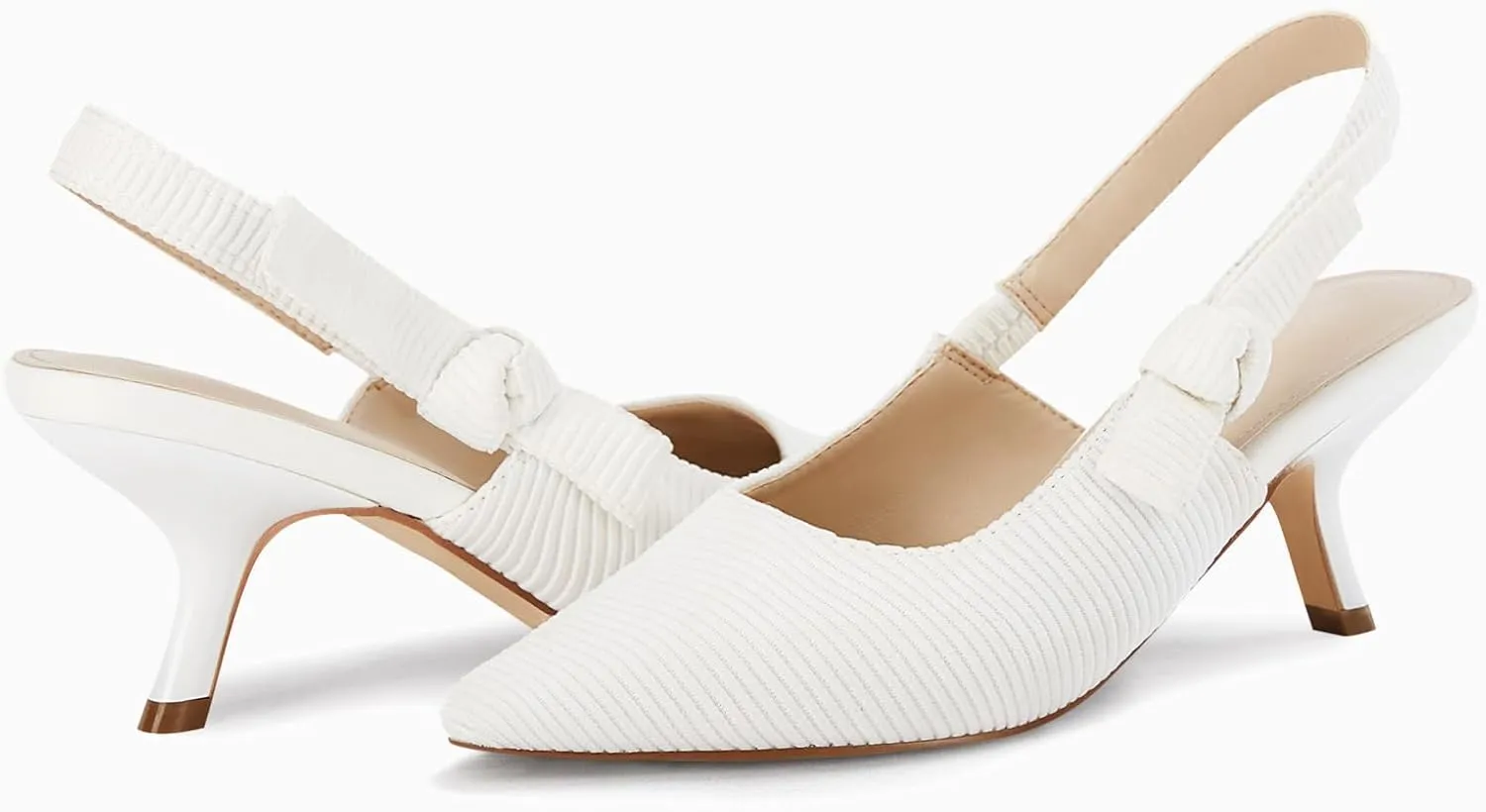 Coutgo Womens Slingback Kitten Heels Closed Pointed Toe Bowknot Knitted Slip On Work Pumps Dress Shoes