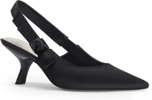 Coutgo Womens Slingback Kitten Heels Closed Pointed Toe Bowknot Knitted Slip On Work Pumps Dress Shoes