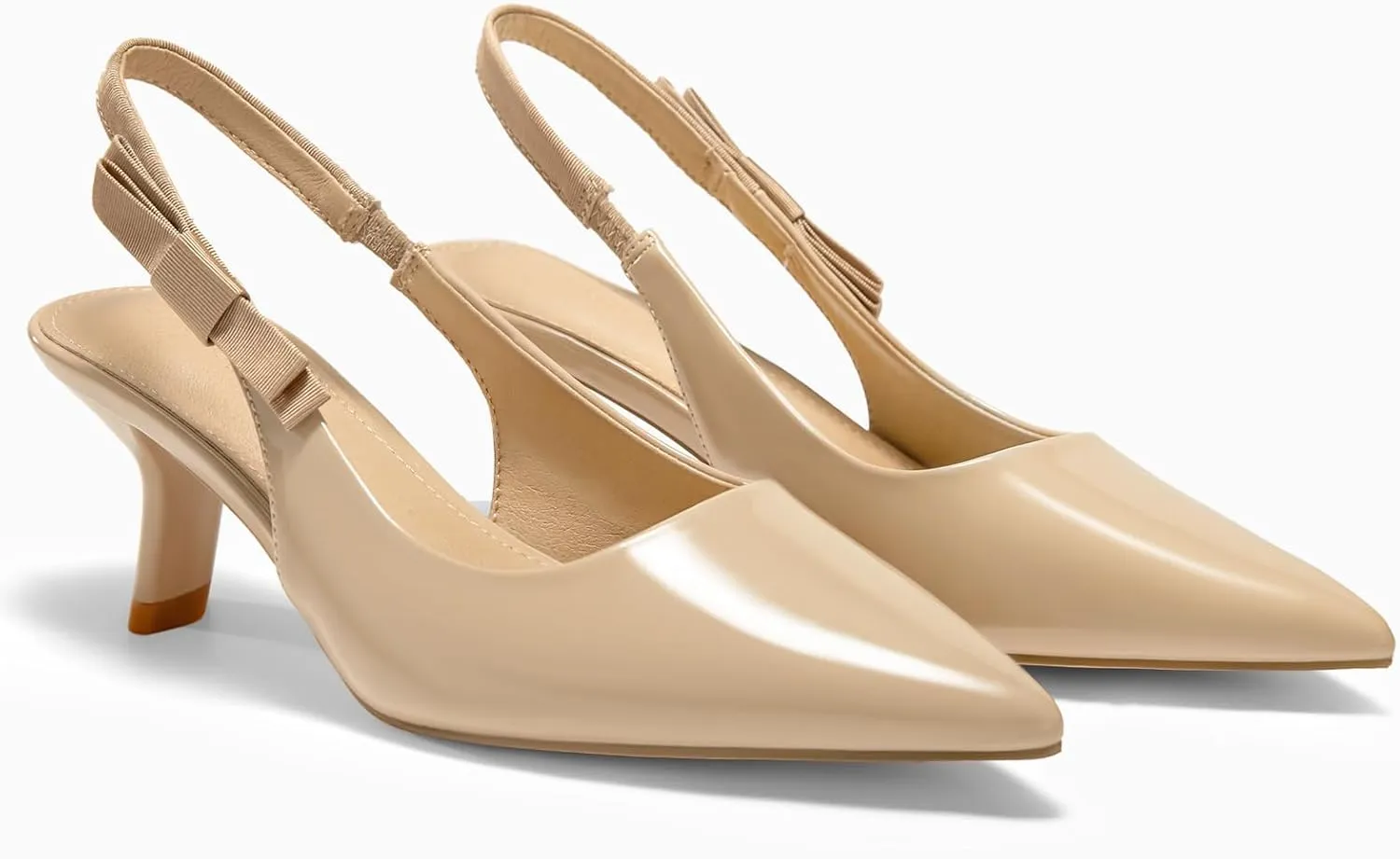 Coutgo Womens Slingback Kitten Heels Closed Pointed Toe Bowknot Patent Leather Slip on Work Pumps Dress Shoes