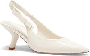 Coutgo Womens Slingback Kitten Heels Closed Pointed Toe Bowknot Patent Leather Slip on Work Pumps Dress Shoes