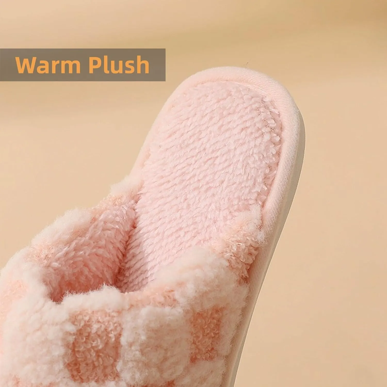 Cozy Plush Checkered Slippers for Women Men Winter Warm Indoor Cotton House Shoes with Soft Sole Lightweight Portable