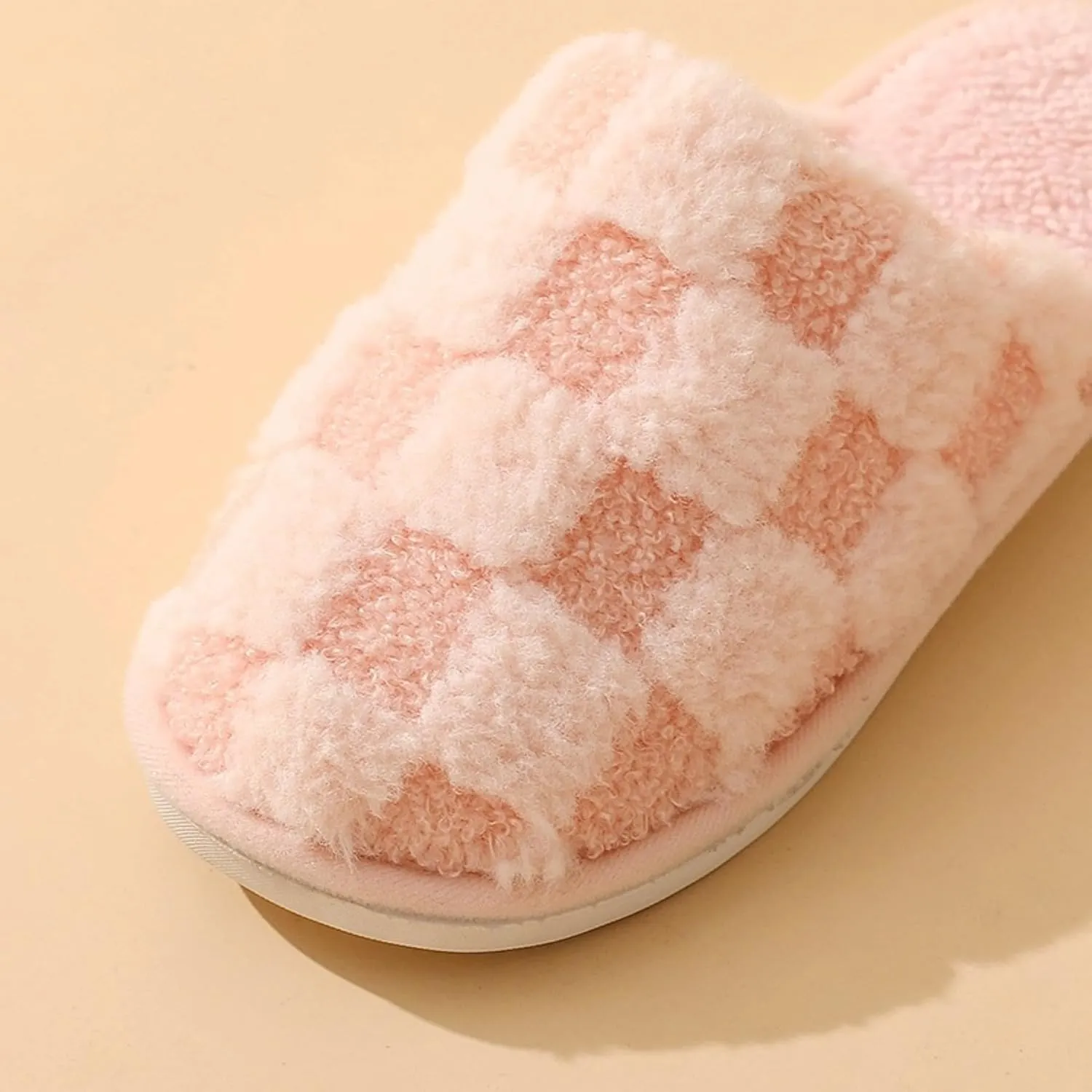 Cozy Plush Checkered Slippers for Women Men Winter Warm Indoor Cotton House Shoes with Soft Sole Lightweight Portable