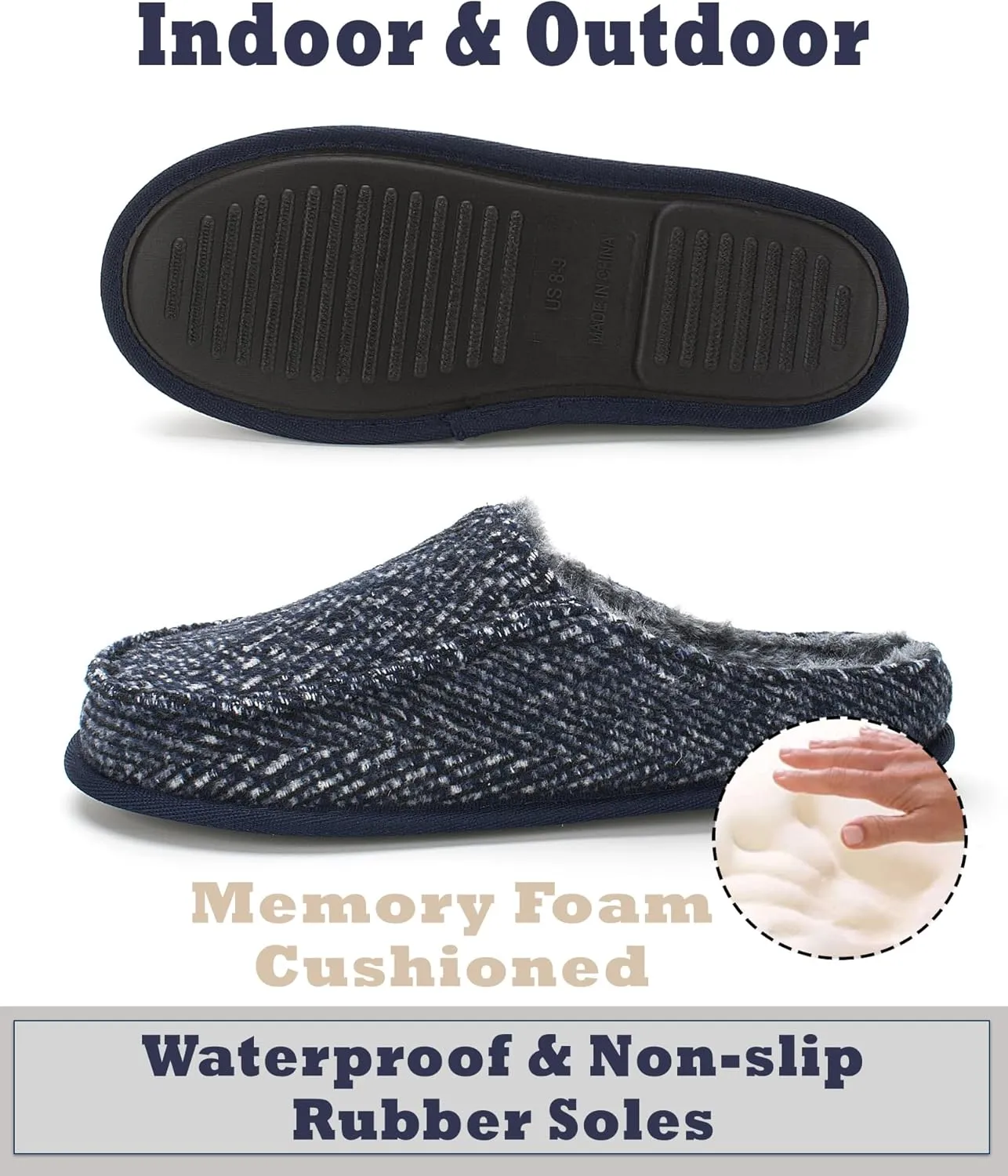 Cozylook Men's Slip-on Slippers, Memory Foam Padded House Moccasins, Non-Slip Sole Indoor/Outdoor, Soft Plush Lining, Cozy Gifts, Sizes 8-15