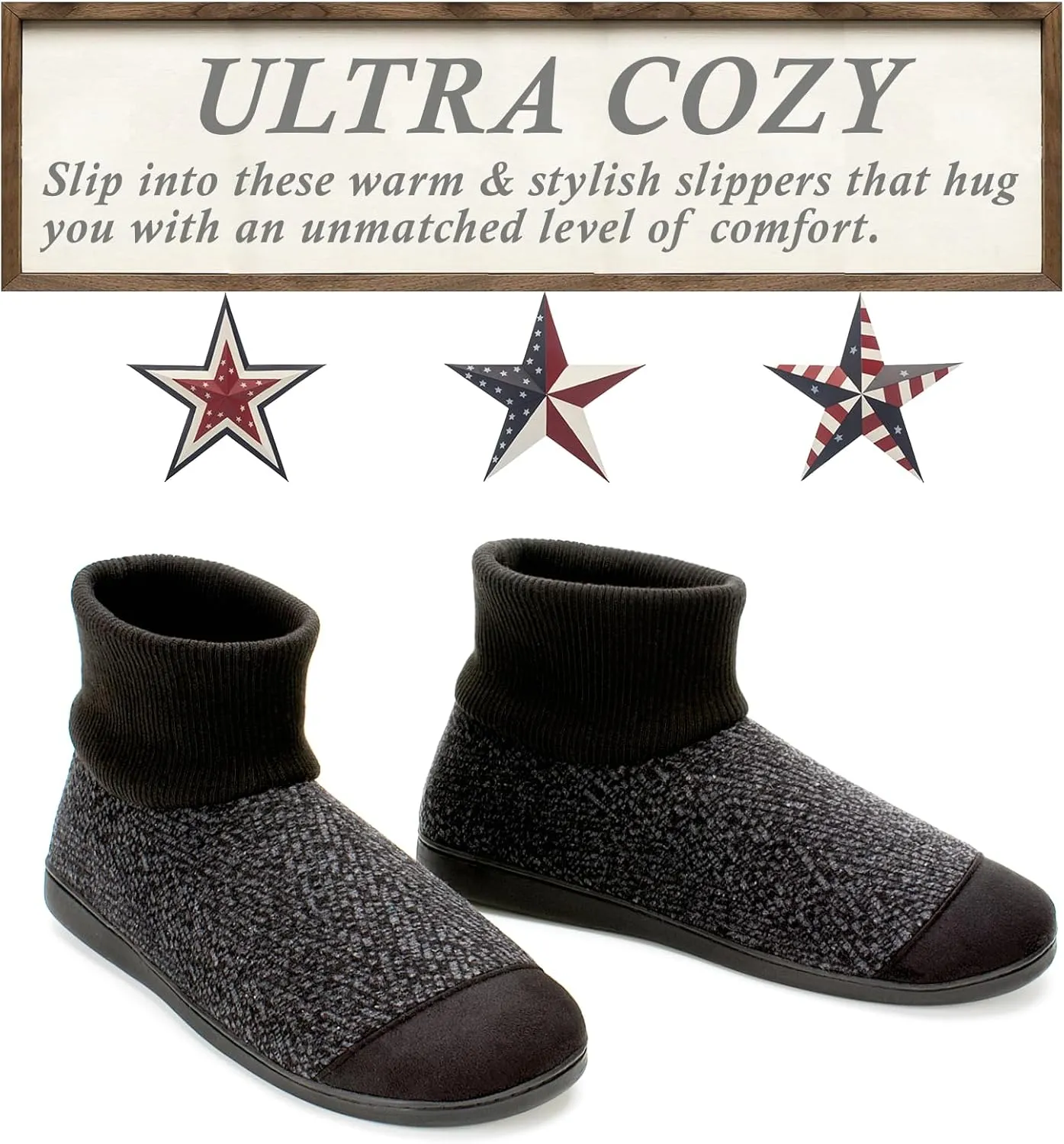 Cozylook Mens Slipper Socks Fleece Lined Non-slip Soles, Winter Soft Thick Cozy Home Boots, Warm Fuzzy House Shoes Indoor