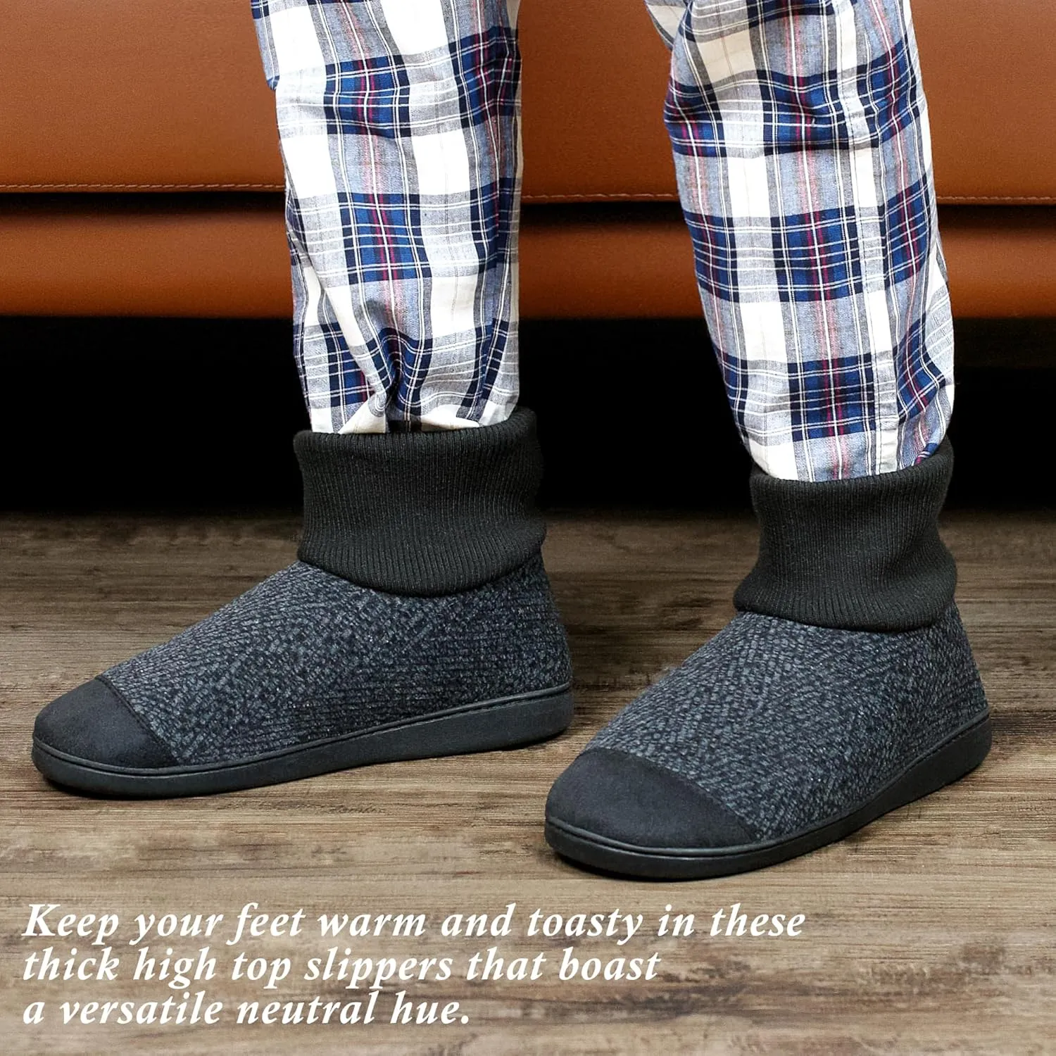 Cozylook Mens Slipper Socks Fleece Lined Non-slip Soles, Winter Soft Thick Cozy Home Boots, Warm Fuzzy House Shoes Indoor