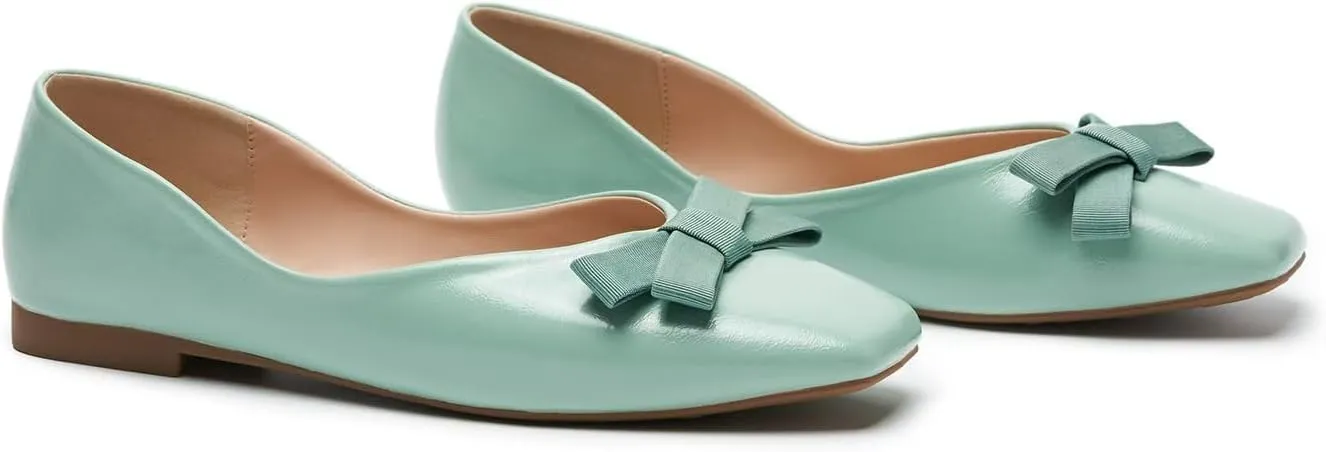 C.Paravano Women's Flats with Bowknot, Comfortable Square Toe Ballet Flats, Casual Slip On Shoes Flat, Women Dress Shoes for Walking Wedding Work Office
