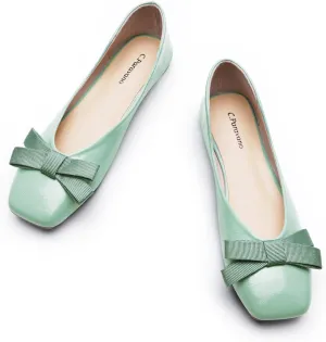 C.Paravano Women's Flats with Bowknot, Comfortable Square Toe Ballet Flats, Casual Slip On Shoes Flat, Women Dress Shoes for Walking Wedding Work Office