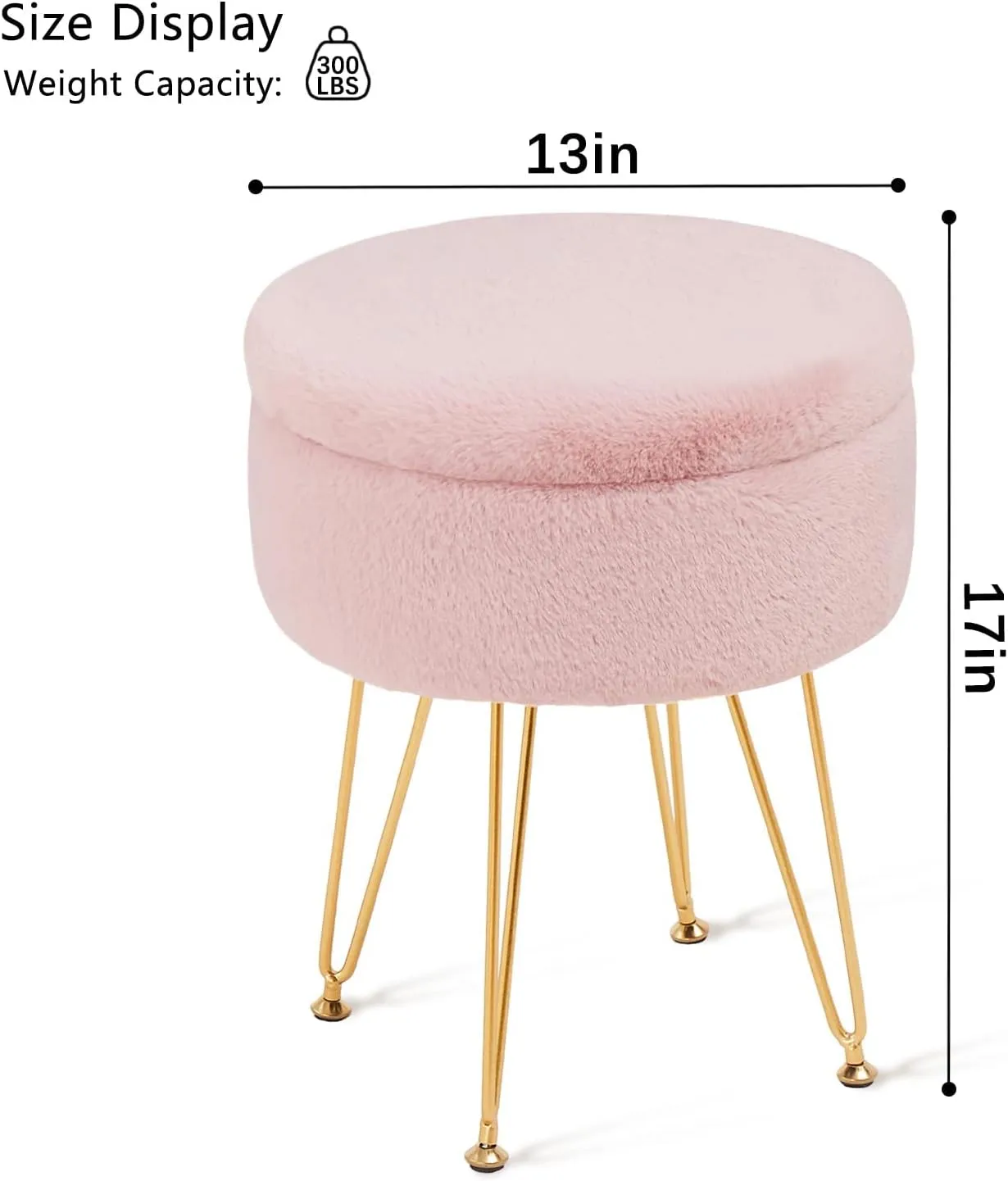 Cplxroc Ottomans Round Faux Fur Ottoman with Storage Footstools Vanity Chair Coffee Table Ottoman for Living Room (Pink)