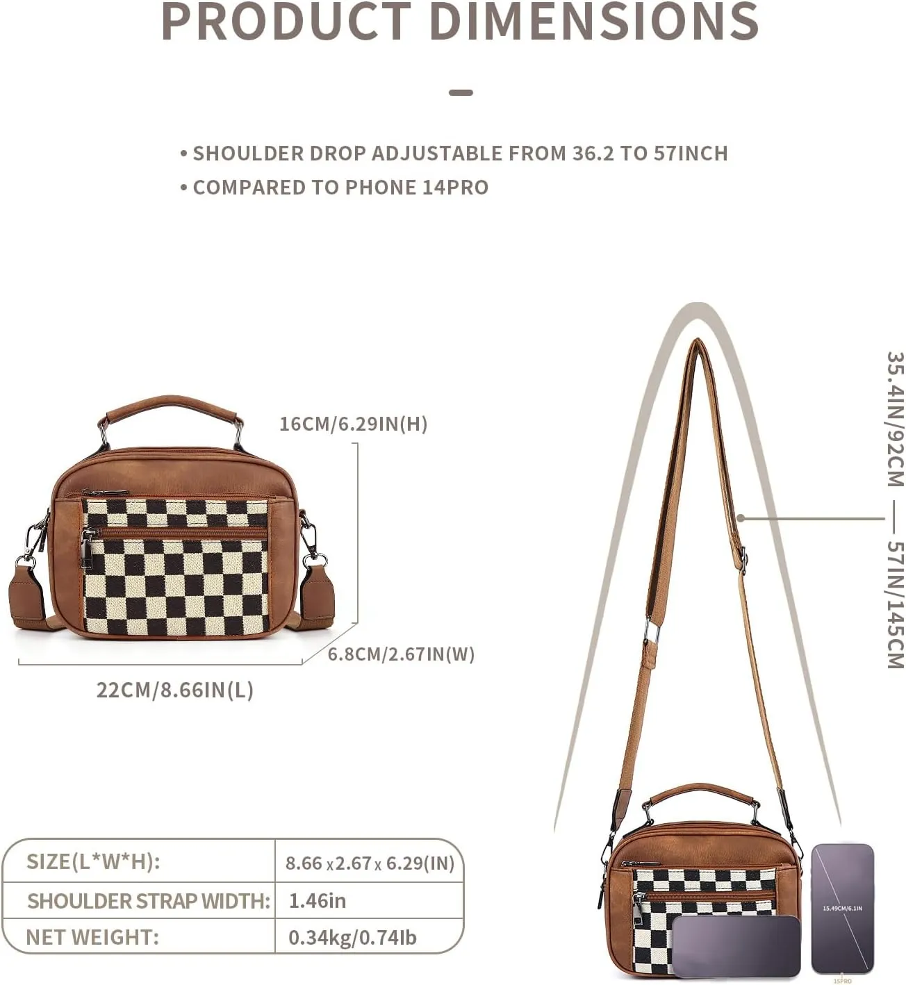 Crossbody Bags for Women,Checkered Shoulder Bag Black and White Plaid Bum Bag,Top-Handle Sling Bag Leather Fanny Packs