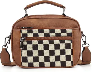 Crossbody Bags for Women,Checkered Shoulder Bag Black and White Plaid Bum Bag,Top-Handle Sling Bag Leather Fanny Packs