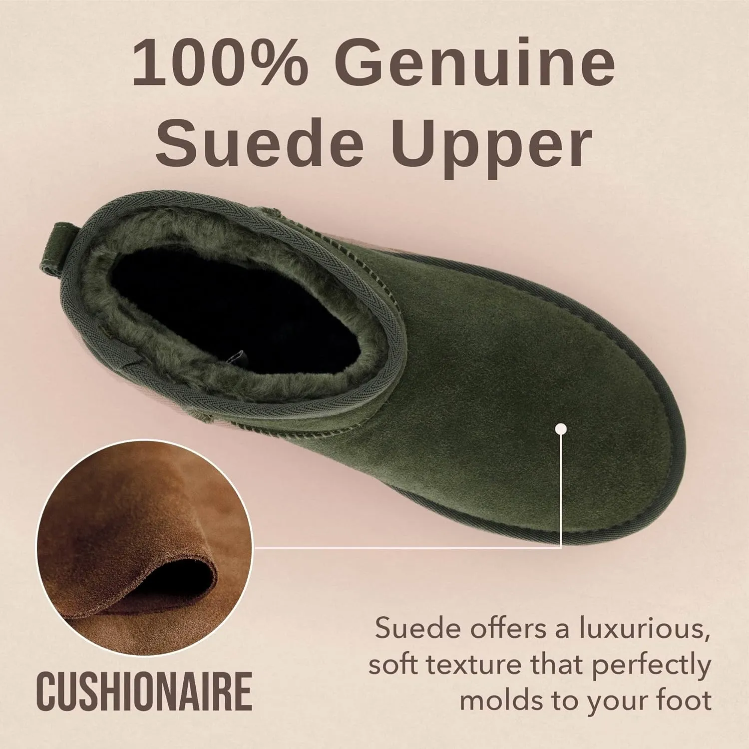 CUSHIONAIRE Hippy Women’s Platform Ankle Boots – Genuine Suede, Faux Fur Lining, Cozy Winter Slip-On Design, Comfortable Footwear with Wide Widths Available