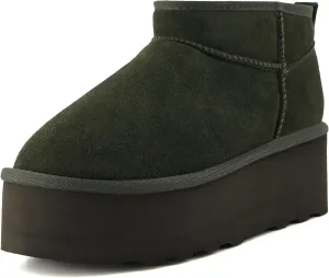 CUSHIONAIRE Hippy Women’s Platform Ankle Boots – Genuine Suede, Faux Fur Lining, Cozy Winter Slip-On Design, Comfortable Footwear with Wide Widths Available