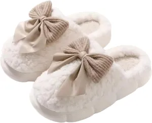 Cute Bow Slippers for Women & Men - Cozy House Slippers with Memory Foam & Plush Interior - Indoor/Outdoor Shoes