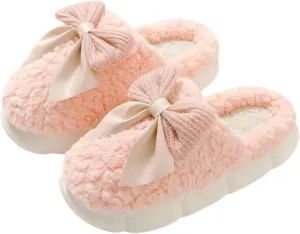 Cute Bow Slippers for Women & Men - Cozy House Slippers with Memory Foam & Plush Interior - Indoor/Outdoor Shoes