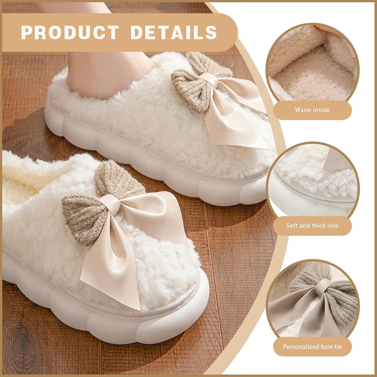 Cute Bow Slippers for Women & Men - Cozy House Slippers with Memory Foam & Plush Interior - Indoor/Outdoor Shoes