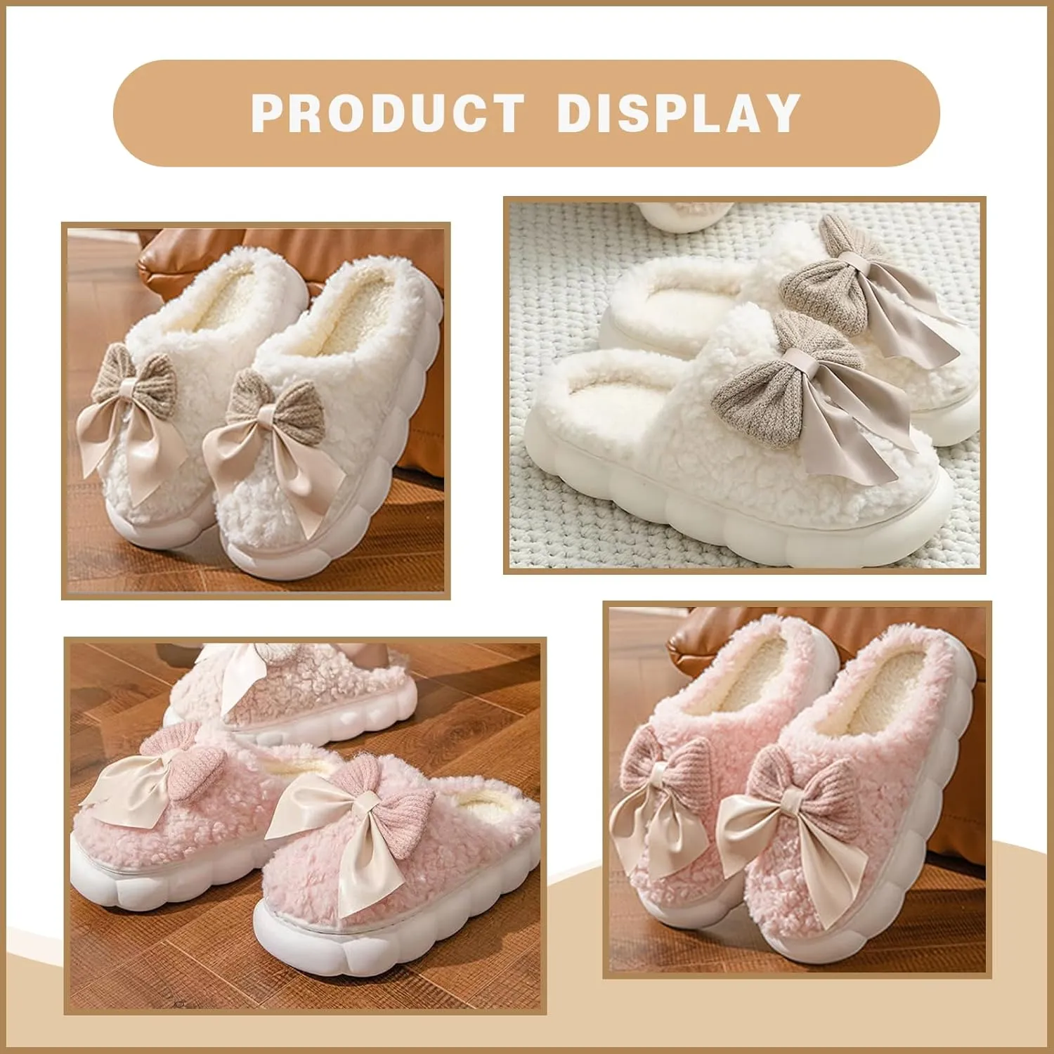 Cute Bow Slippers for Women & Men - Cozy House Slippers with Memory Foam & Plush Interior - Indoor/Outdoor Shoes