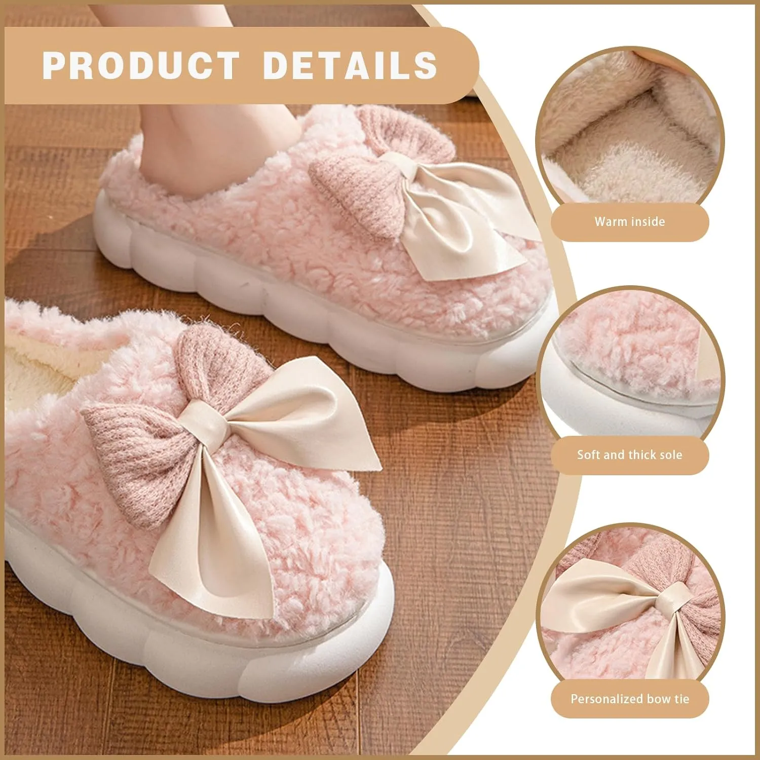 Cute Bow Slippers for Women & Men - Cozy House Slippers with Memory Foam & Plush Interior - Indoor/Outdoor Shoes