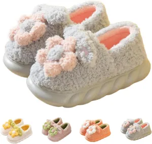 Cute Floral Fuzzy Slippers for Women Flower Womens Slippers Indoor Outdoor Slippers with Plush Warm Lining Memory Foam House Slippers Platform Slippers