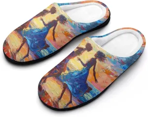 Dancing in The Dusk Sunset Women's Cotton Slippers Warm Gifts Washable Indoor Slip On Shoes with Anti-Skid Rubber Sole