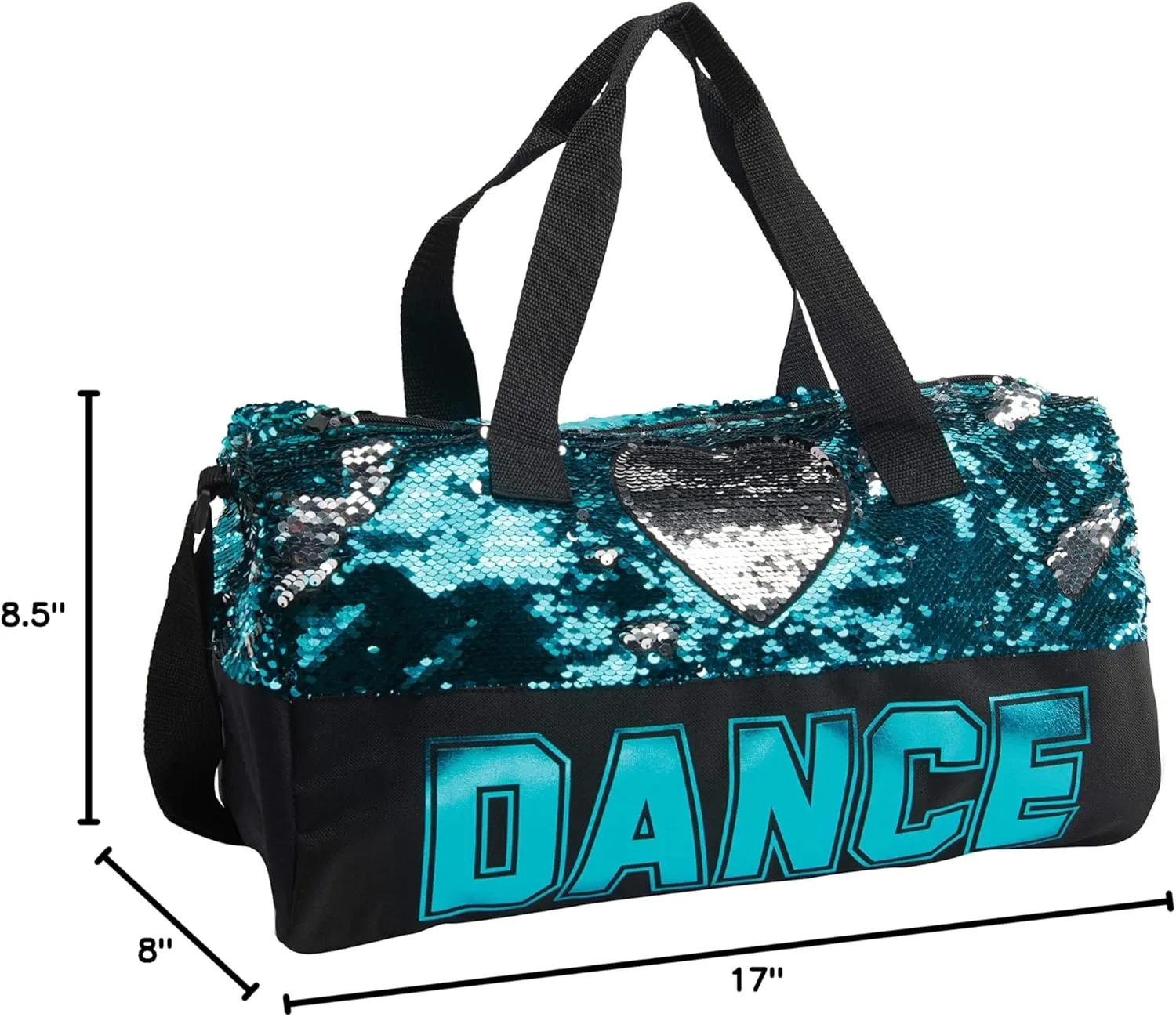 Danz N Motion Sequin Dance Heart Duffel Bag (Turquoise to Silver)