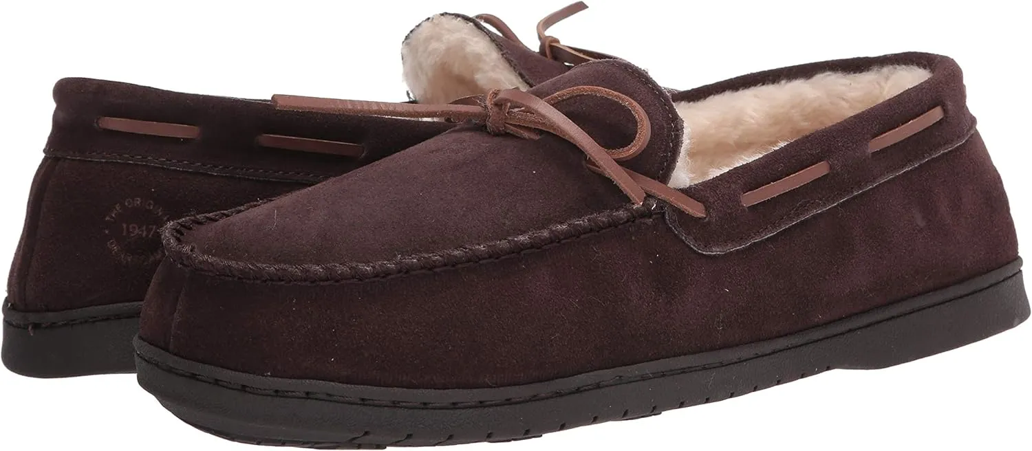 Dearfoams Men's Hudson Genuine Suede Memory Foam Moccasin Slipper with Tie